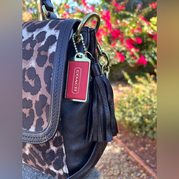 COACH Park Ocelot Print Flap and Pebble Leather Top Handle/Shoulder Bag - Picture 5 of 12